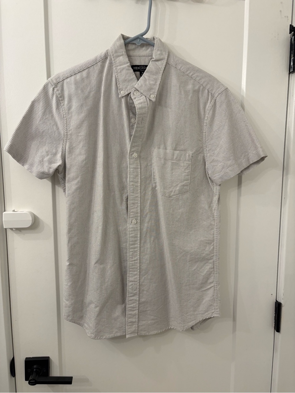 J. Crew Men's Short-Sleeve Button-Down Shirt with Dark Blue Stripes Size Medium